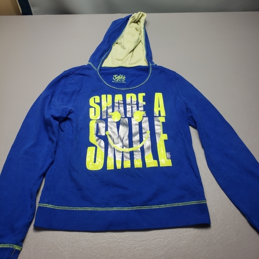 justice girls size 14 blue and yellow share a smile sweater